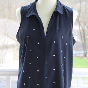 Navy Blue Beaded Tank Top